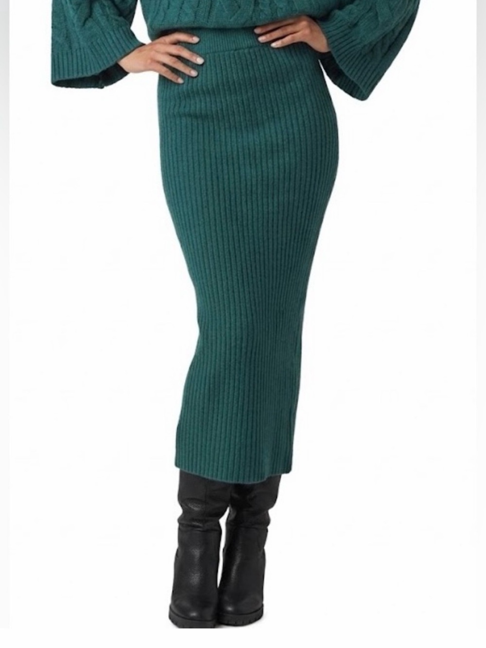 MISA Los Angeles Vera Skirt Hunter Green Ribbed Knit Midi Skirt Forest NWT $152+